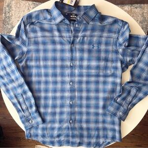 Under Armour Men's Slim Tradesman Flex Flannel Button Down Size Medium New Blue